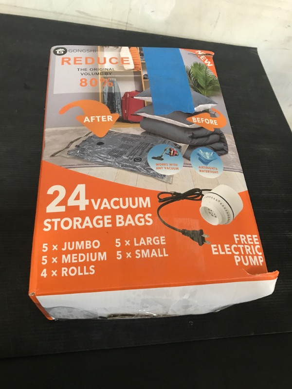 Photo 1 of 24 Pack Vacuum Storage Bags with Electric Pump, (5 Jumbo, 5 Large, 5 Medium, 5 Small, 4 Roll Up Bags) Space Saver Bag for Clothes, Mattress, Blanket, Duvets, Pillows, Comforters,Travel