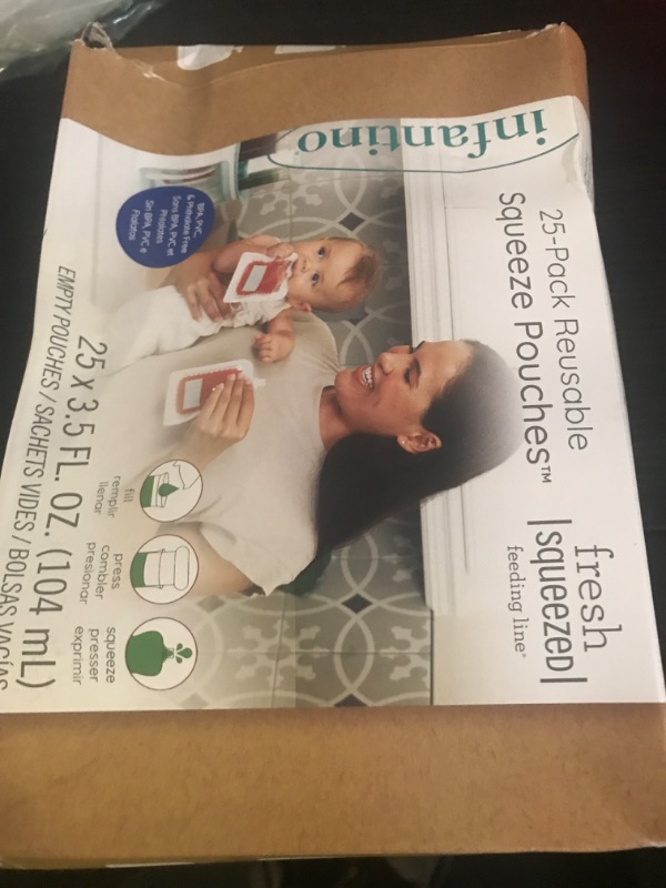 Photo 1 of Infantino Reusable Squeeze Pouches for Homemade Baby Food, 3.5 oz, Pack of 25 - BPA, PVC, and Phthalate-Free, Freezer-Safe, with Clear Window and Labeling Space