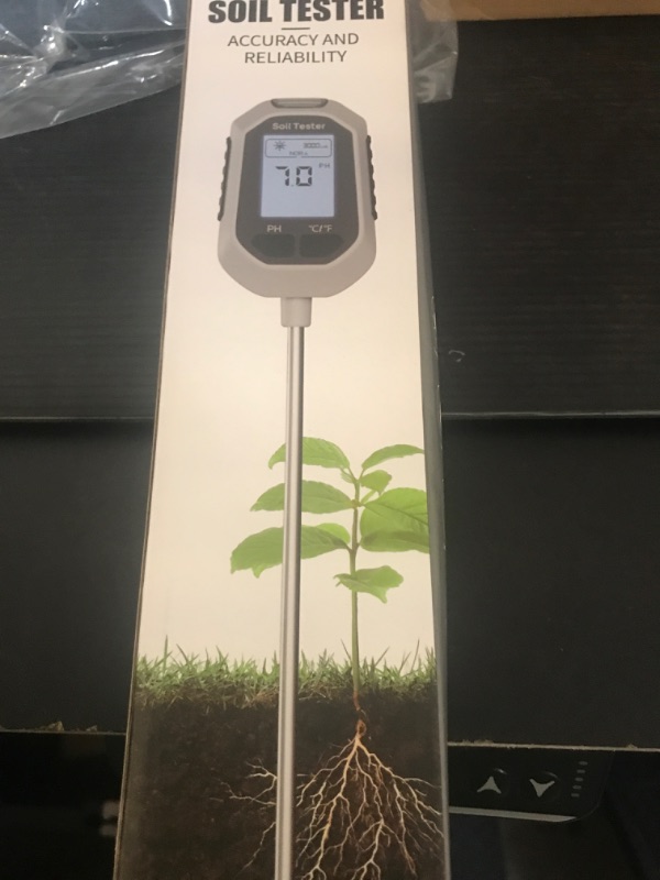 Photo 1 of YAMRON 4-in-1 Soil Moisture Meter Digital Plant Temperature/Soil Moisture/PH Meter/Sunlight Intensity Backlight LCD Display Soil Test Meter for Gardening, Farming and Outdoor Plants