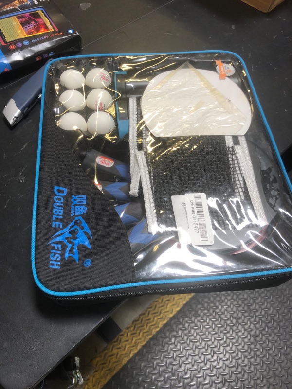 Photo 1 of Double Fish Ping Pong Paddle Set of 4, 6 Ping Pong Balls ITTF Approval Professional 3-Star WTT with Retractable Ping Pong Net, Carrying Storage Case, Table Tennis Sets for Training, Game, Family Fun