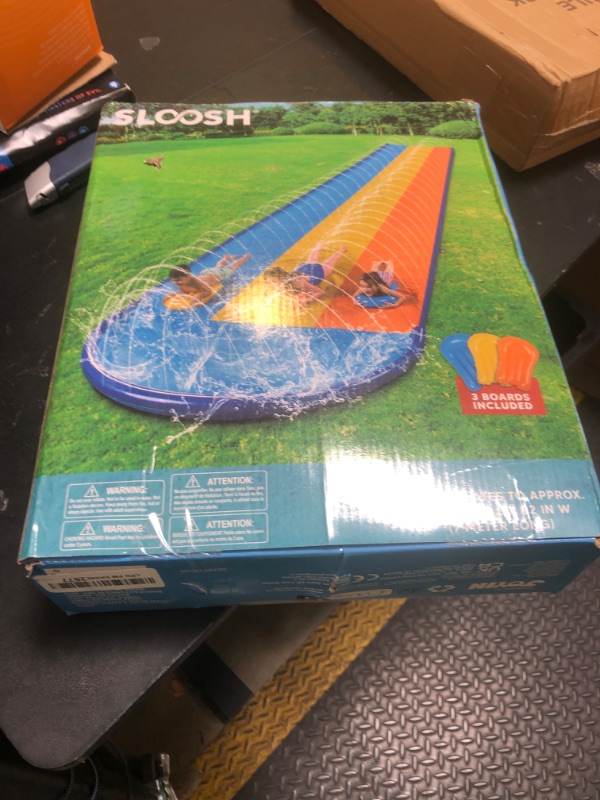 Photo 1 of Sloosh Triple Water Slide with 3 BodyBoards, 22.5FT Lawn Water Splash Slip and Slide Summer Toy Splash Pad with Build in Advanced Sprinkler for Kids Adults Backyard Summer Water Fun