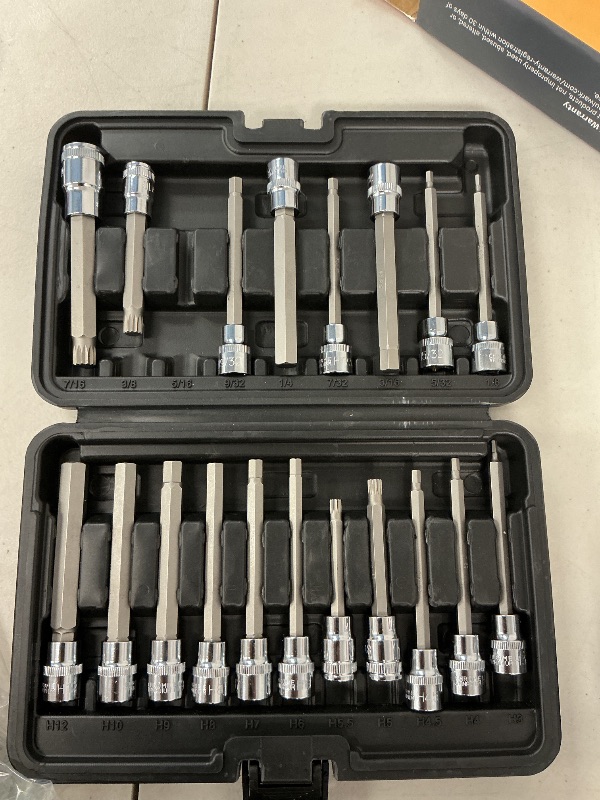 Photo 1 of Mulwark 20PC 3/8" Drive Extra Long Allen Hex Bit Socket Set - Long Allen Socket Set contain Metric Allen Sockets 3mm - 12mm | SAE Hex Sockets 1/8'' - 7/16'' with Storage Case for Repair and Assembly