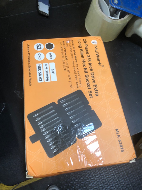 Photo 1 of Mulwark 20PC 3/8" Drive Extra Long Allen Hex Bit Socket Set - Long Allen Socket Set contain Metric Allen Sockets 3mm - 12mm | SAE Hex Sockets 1/8'' - 7/16'' with Storage Case for Repair and Assembly