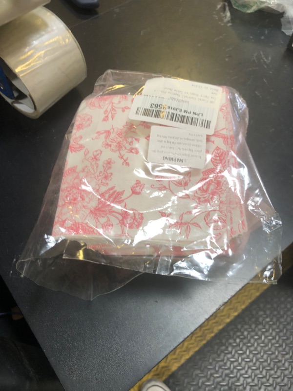 Photo 1 of 100 Floral Cocktail Napkins Pink and White Toile Paper Napkins 5” Vintage Pink Flower Bouquet Disposable Hand Towels for Bridal Baby Shower Christmas Tea Party Supplies