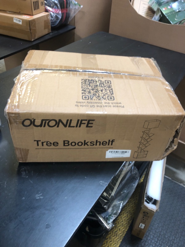 Photo 1 of OUTONLIFE 9 Tier Tree Bookshelf with Light, Remote, Timer & Storage Cabinet, Dimmable Modern Tall Floor Standing Corner Book Shelf, Small Narrow Wood Bookcase for Living Room, Bedroom, Office (Walnut)