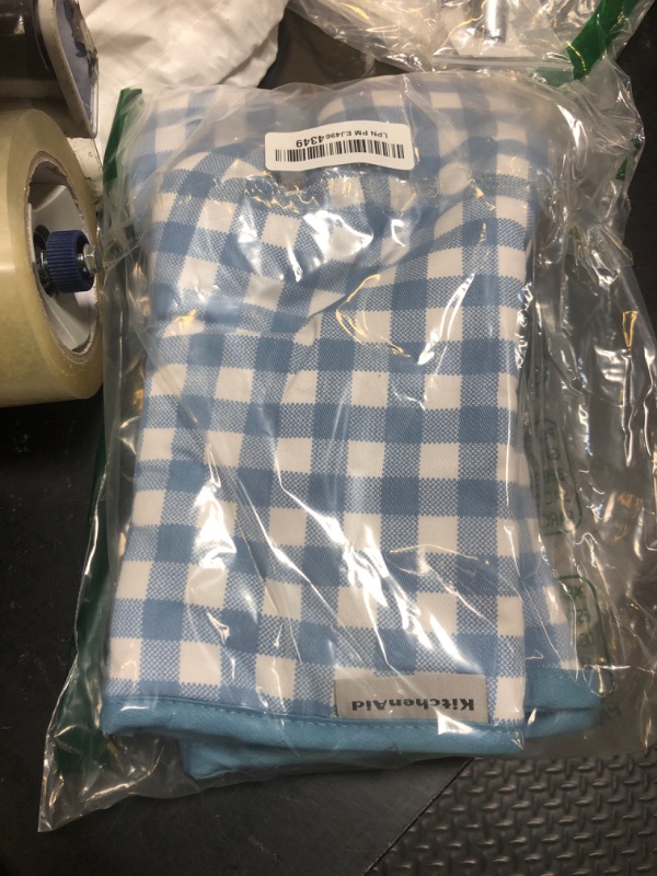 Photo 1 of KitchenAid Gingham Oven Mitt 2-Pack Set, Blue Velvet, 7"x13"