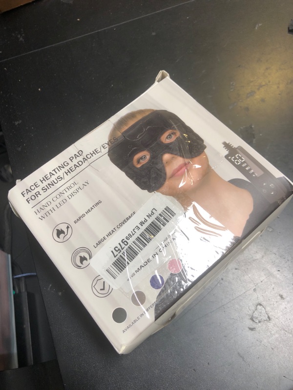 Photo 1 of Moist Heat Sinus Pressure Relief Mask with 3 Heat Settings, Extra Large Face Heating Pad for Eyes, Sinusitis, Hormone Migraine, Tension Headache Relief Black