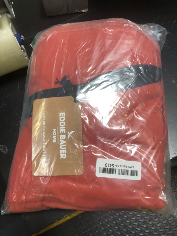 Photo 1 of Eddie Bauer - Full Sheet Set, Washed Percale Bedding Set with Deep Pockets, Super Soft, 100% Luxury Cotton with Smooth Percale Weave (Percale Orange, Full)