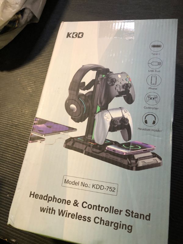 Photo 1 of KDD Headphone & Controller Stand with Wireless Charging - Rotatable Headset Stand with 9 Light Modes - Controller Holder with 2 USB and Type C Ports - for Gamers Desktop Accessories