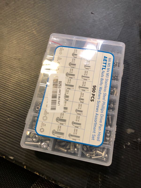 Photo 1 of Nuts and Bolts Assortment Kit, AETTL 900 pcs Stainless Steel Metric Assorted M6 M5 M4 M3 Machine Screws Set Phillips Drive Pan Head with Flat Washers