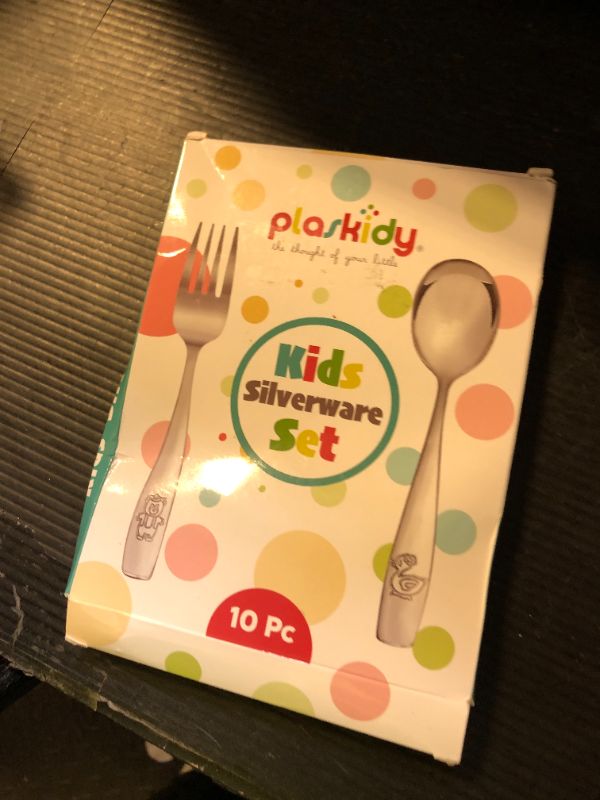Photo 1 of PLASKIDY Kids Silverware Stainless Steel Set of 10 Toddler Utensils Forks and Spoons - Dishwasher Safe Kids Flatware Set Children's Safe Cutlery Set