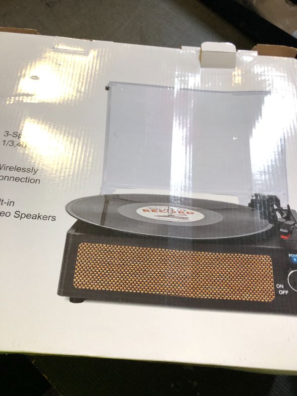 Photo 1 of Vinyl Record Player with Speakers Vintage Turntable for Vinyls Records Belt-Driven Turn Table Support 3-Speed, Wireless Playback, Headphone, AUX-in, RCA Line LP Phonograph for Sound Enjoyment Black