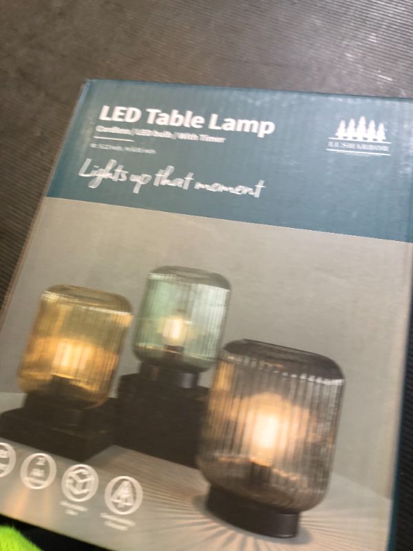 Photo 1 of LUSHARBOR Battery Operated Lamp, Cordless Table Lamps for Home Decor, Battery Powered Nightlight with LED Bulb, Decorative Glass Beside Lamp for Bedroom Living Room-Grey