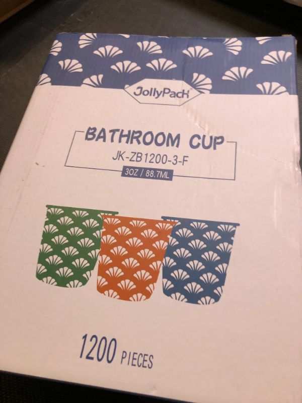Photo 1 of JollyPack 1200 Pack 3 oz Disposable Bathroom Paper Cups, Small Mouthwash Cups in Orange, Blue, and Green, Great for Candy, Biscuits, Bathroom Use, Parties, Picnics, and Travel