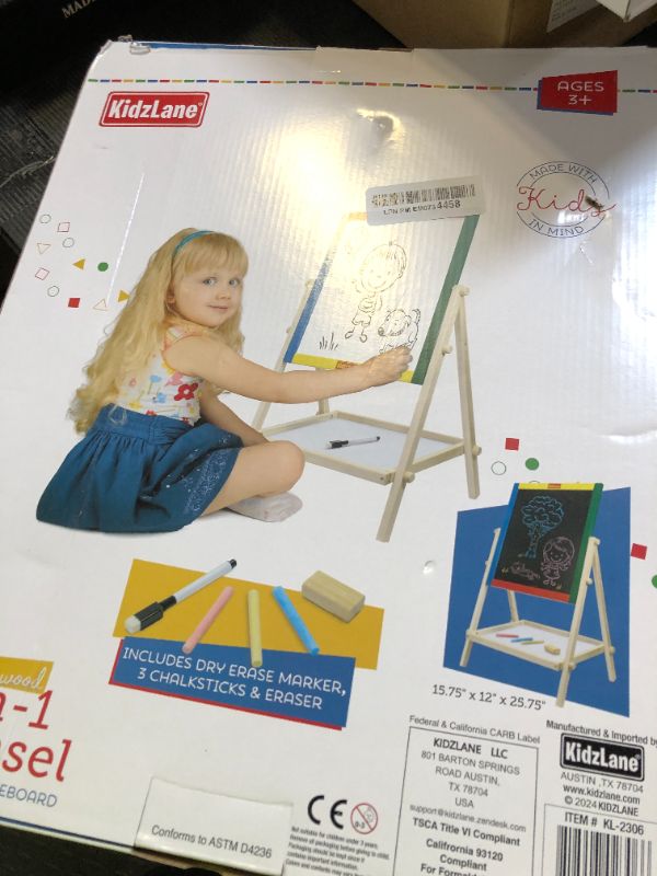 Photo 1 of Kidzlane Art Easel for Kids 2-4 - Wooden Toddler Easel - Double Sided Standing Chalkboard/Dry Erase Board for Kids - Toddler Drawing Board with Accessories - 25.75 Inches Blackboard and Whiteboard