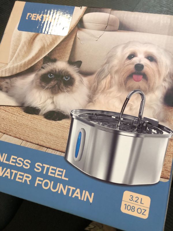 Photo 1 of PEKTACO Cat Water Fountain - 3.2L/108oz Stainless Steel Pet Water Drinking Fountain for Cats Indoor, Dog Water Fountain with Water Level Window