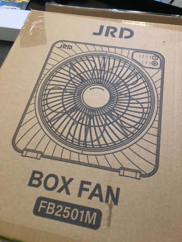 Photo 1 of JRD 13" Box Fan with Powerful Airflow, Quiet Cooling Desk Fan with Digital Touch Screen, 3 Speeds, 5 Blades, 15h Timer, Portable Table Fan for Bedroom Office Home Kitchen, Black