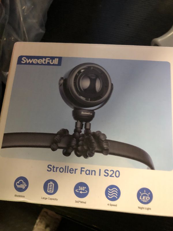 Photo 1 of SWEETFULL Baby Stroller Fan - 4000mAh Rechargeable 4-Speed Quiet with LED Display & Night Light, Mini Portable 360° Clip On Safe Fan for Car Seat, Crib, Travel - Brown