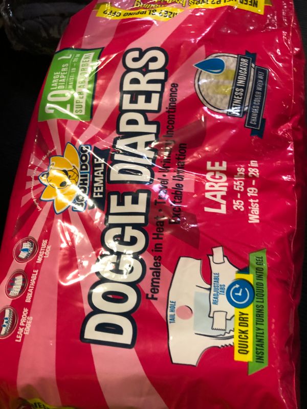 Photo 1 of Bodhi Dog Disposable Female Dog Diapers - Super Absorbent Dog Diapers for Female Heat Cycle - Adjustable Fit Pee Wraps for Potty Training, Moisture Control & Wetness Indicator - Large (20 Count)