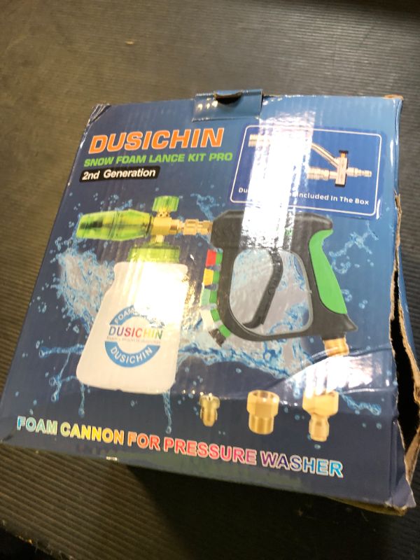 Photo 1 of DUSICHIN Short Pressure Washer Gun with Foam Cannon,Dual Connector Accessory, Car Wash Foam Cannon Kit 1/4 Inch Quick Connector, 5 Pressure Washer Nozzle Tips,Double Tip Attachment For Soap Cannon