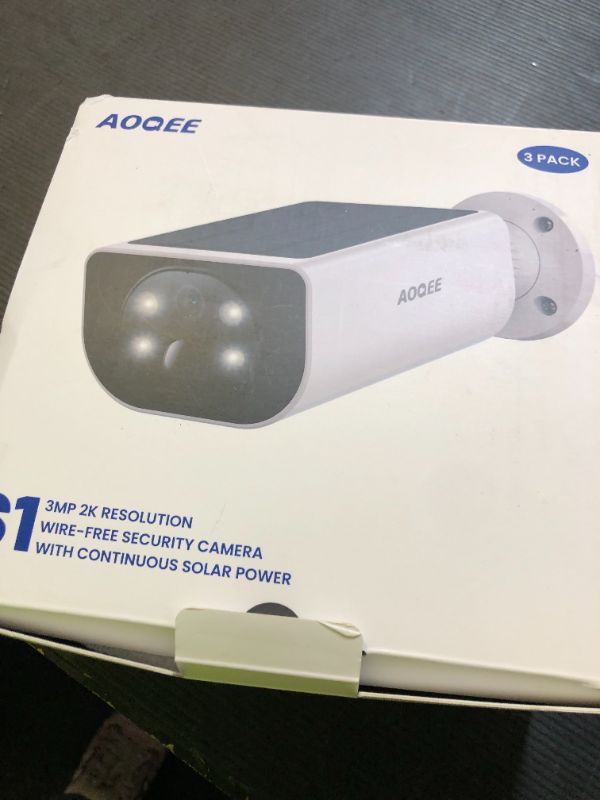 Photo 1 of AOQEE 2K Solar Camera Outdoor Wireless-2.4Ghz WiFi Cameras for Home Security, Continuous Power, Color Night Vision, SD Card/Cloud Storage, Waterproof, Compatible with Alexa/Google Home S1 (3 Pack)