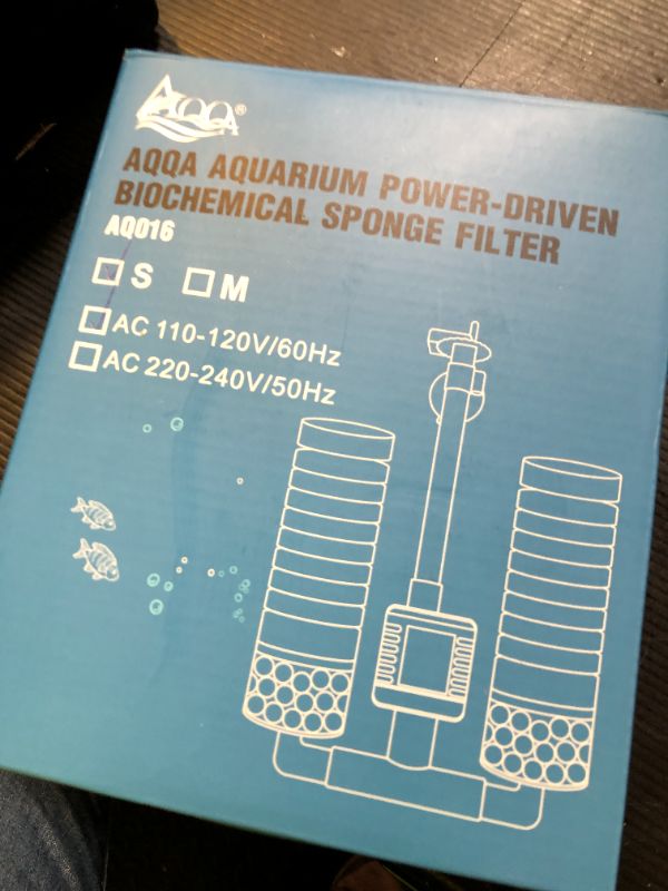 Photo 1 of AQQA Aquarium Electric Power Sponge Filter,3W/5W Silence Submersible Foam Filter,Sponges Bio Ceramic Media Balls Double Filter for Saltwater Freshwater Fish Tank (S)