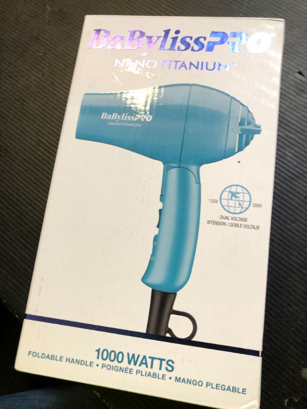 Photo 1 of BaBylissPRO Nano Titanium Travel Dryer, Blue