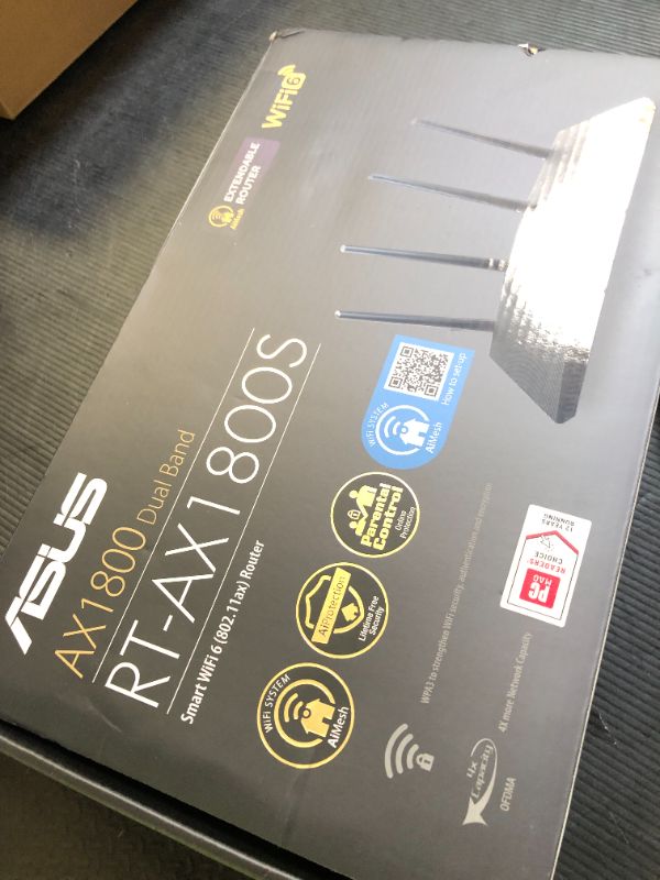 Photo 1 of ASUS RT-AX1800S Dual Band WiFi 6 Extendable Router, Subscription-Free Network Security, Parental Control, Built-in VPN, AiMesh Compatible, Gaming & Streaming, Smart Home