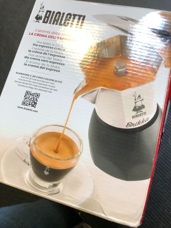 Photo 1 of Bialetti - New Brikka, Moka Pot, the Only Stovetop Coffee Maker Capable of Producing a Crema-Rich Espresso, 4 Cups (5,7 Oz), Aluminum and Black
