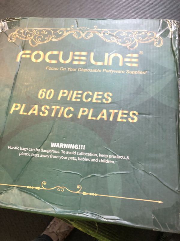 Photo 1 of FOCUSLINE Gold Plastic Plates Set of 60, Disposable Plates with Gold Rim 30 Dinner Plates 10" and 30 Salad Dessert Appetizer Plate 7", Elegant Fancy Heavy Duty Wedding Party Plates