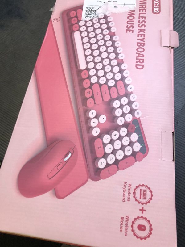 Photo 1 of Wireless Keyboard and Mouse Combo - Round Keycaps, Full-Size Retro Typewriter Keyboard with Detachable Wrist Rest, Sleep Mode & Tilt Legs, 2.4GHz Cordless Connection for Mac/Windows/PC (Hot Pink)