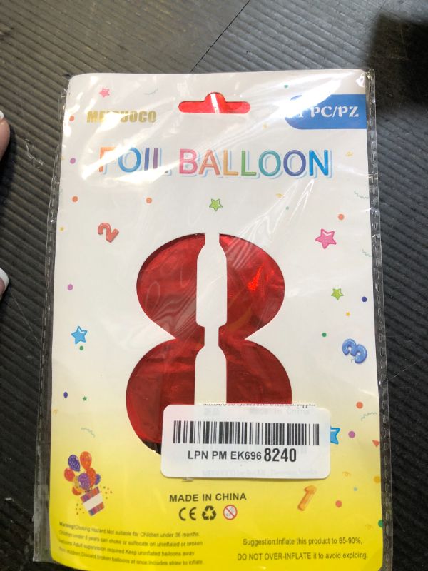 Photo 1 of MEIDUOCO 1pc Red 8 Number Balloon, 32 inches, Foil, Self Sealing, Aluminum, Birthday Decoration Supplies