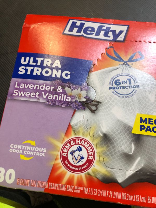 Photo 1 of Hefty Ultra Strong Tall Kitchen Trash Bags, Lavender & Sweet Vanilla Scent, 13 Gallon, 80 Count
