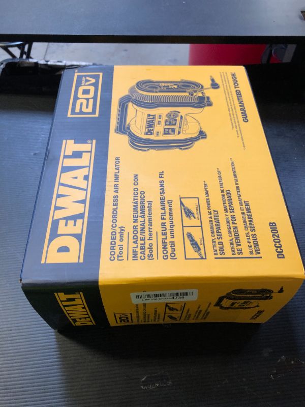 Photo 1 of DEWALT Tire Inflator Portable Air Compressor 20V MAX, Air Pump with Automatic Shut Off, LED Light, Tool Only (DCC020IB)