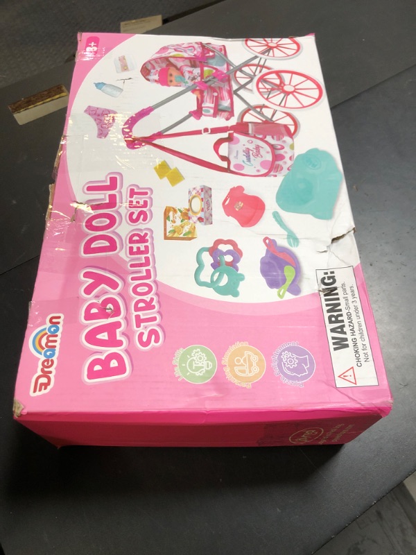 Photo 1 of Baby Doll Stroller Toy Set with 12.5'' Doll, Diaper Changing, 2 Doll Clothes, Pacifier, Storage Bag, Baby Doll Accessories and Toy Baby Stroller for Girls Toddlers 3-5 4-6 5-7 Gifts for Pretend Play