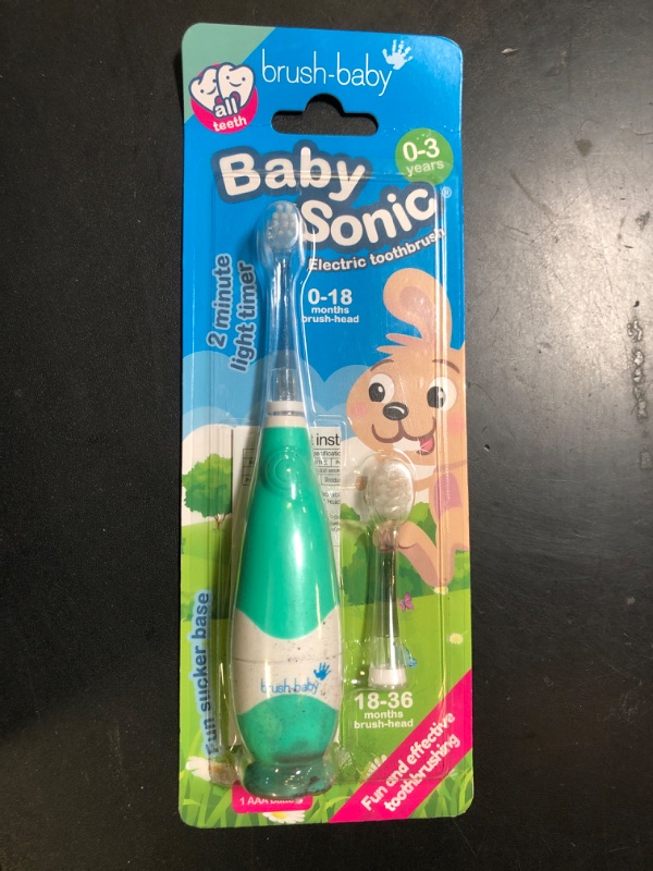 Photo 1 of brush-baby BabySonic Infant and Toddler Electric Toothbrush for Ages 0-3 Years - Smart LED Timer and Gentle Vibration Provide a Fun Brushing Experience - Includes 2 Sensitive Brush Heads (Teal)