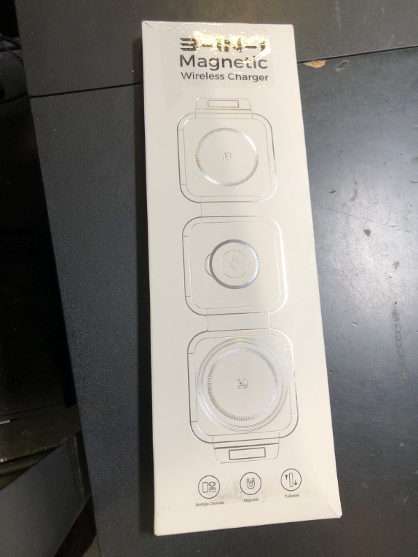 Photo 1 of 3 in 1 Charging Station for Apple Multiple Devices, Foldable Magnetic Fast Wireless Charger Dock, Travel Charging Pad for iPhone 16 15 14 13 12 Pro Max Plus Apple Watch Series & AirPods 4/3/2/Pro