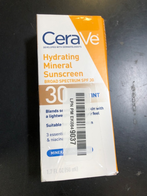Photo 1 of CeraVe Hydrating Mineral Sunscreen SPF 30 with Sheer Tint, Tinted Mineral Sunscreen with Zinc Oxide & Titanium Dioxide, Blends Seamlessly For Healthy Glow, Medium, 1.7 Fluid Ounce