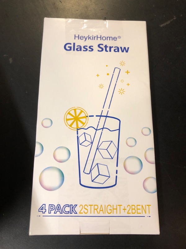 Photo 1 of HeykirHome 4-Pack Reusable Glass Straw, Size 8.5''x10 MM,Including 2 Straight and 2 Bent with 2 Cleaning Brush- Perfect For Smoothies, Tea, Juice
