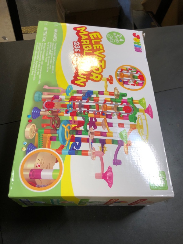 Photo 1 of JOYIN 236Pcs Glowing Marble Run with Motorized Elevator- Construction Building Blocks Toys with 30 Glow in The Dark Plastic Marbles, Easter STEM Gifts for Boys and Girls