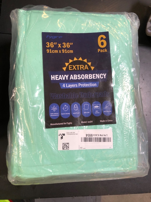 Photo 1 of 6 Pack 36” x 36” Extra Heavy Absorbency Washable Underpads, Waterproof Quick Drying Nursing Pads Incontinence Bed Pads, Reusable Washable Pee Pads for Dogs, Diaper Changing & Adults