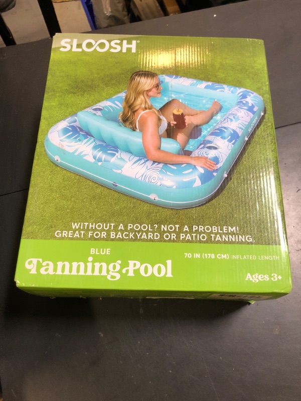 Photo 1 of SLOOSH Inflatable Tanning Pool Lounger Float, 70" x 46" Pool Floats Adult with Pillow, 4 in 1 Suntan Tub Raft Floatie,Sunbathing Bed Lounge for Water Blow Up Kids Ball Pit Party Gifts, L-Blue