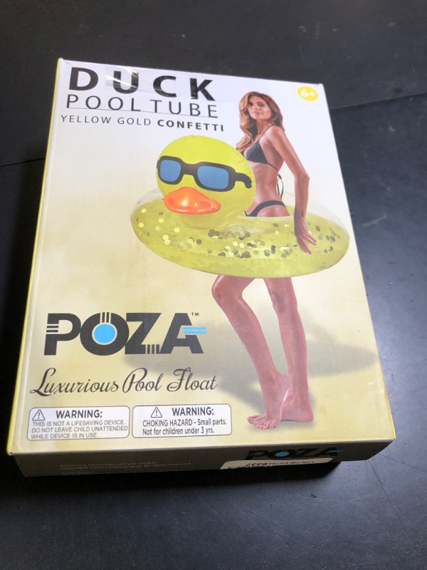 Photo 1 of POZA Inflatable Duck Pool Float Tube - Heavy Duty Vinyl UV Resistant Confetti Pool Duck Floatie, Animal Pool Float Swim Ring Pool Inflatables for Kids, Adults for Beach, Party, Vacation - Yellow Gold
