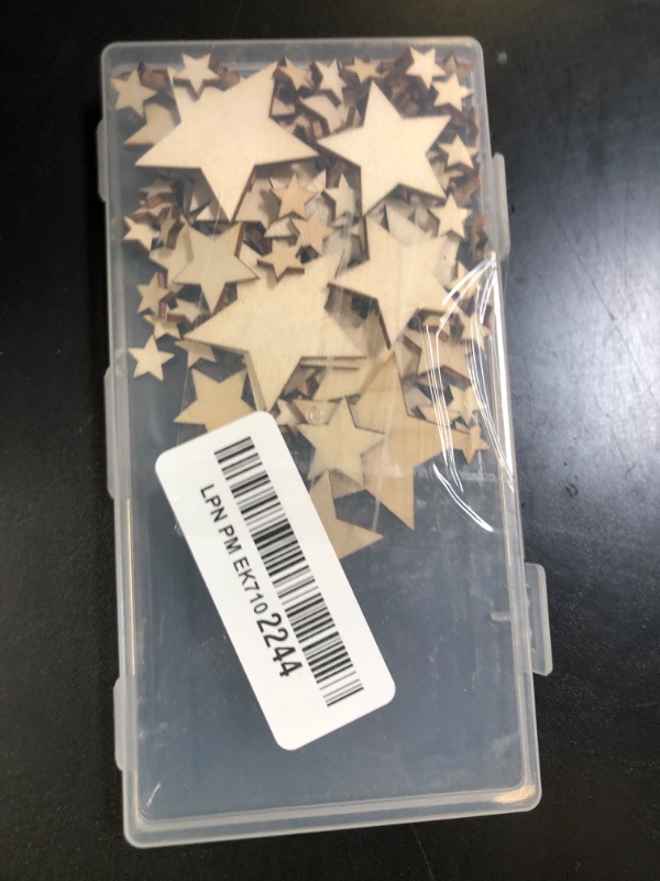 Photo 1 of DERAYEE 100 Pcs Unfinished Wooden Stars Ornaments, Assorted Size Cutout Blank Wood Pieces Star for Christmas Wedding Party DIY Crafts