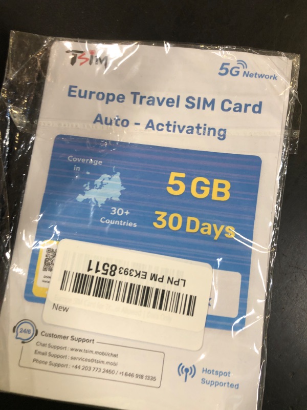 Photo 1 of Europe SIM Card for Travel 30 Day 5GB for 36 Countries | Refillable Super Economy Pack | High Coverage Multi-Operator 5G Network | Auto-Activating | Hotspot Allowed | Data Only