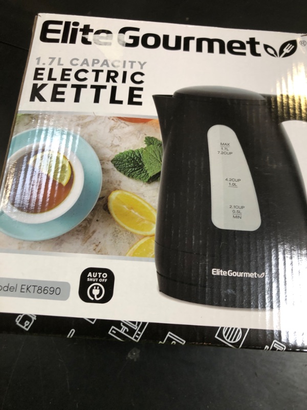 Photo 1 of Elite Gourmet EKT8690X 1.7L Electric Tea Kettle 1500W, Hot Water Heater Boiler BPA-Free, Fast Boil, Water Level Window and Auto Shut-Off, Black