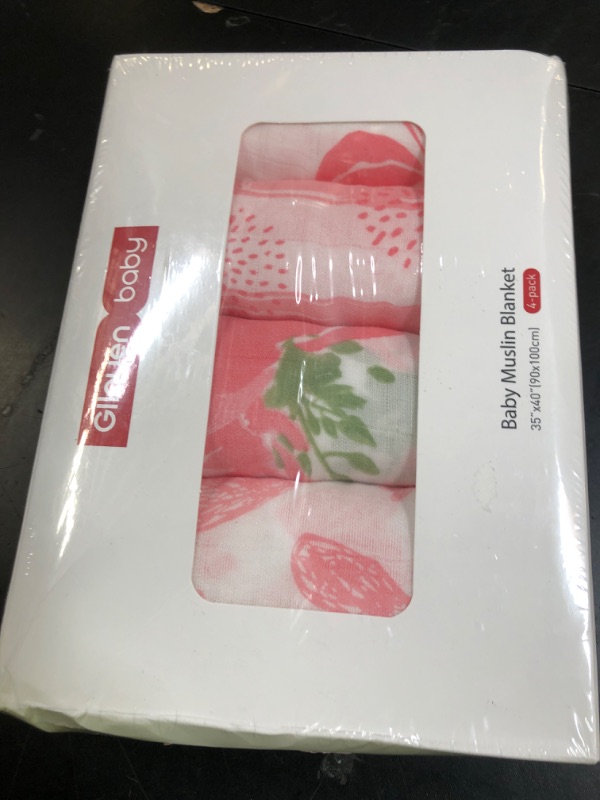 Photo 1 of GLLQUEN BABY Muslin Swaddle Blankets 4-Pack Breathable Receiving Blankets (35" x 40") Soft Baby Blankets for Girls and Boys Newborn Essentials Muslin Burp Cloths Swaddle Wrap Baby Gift (Flower)