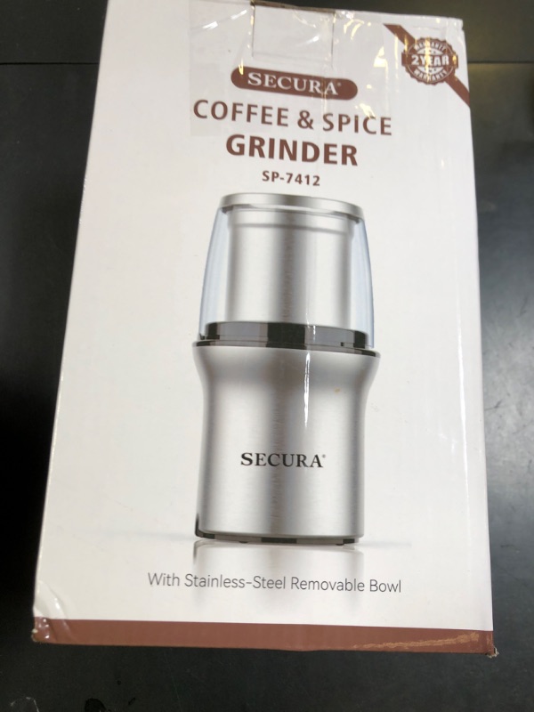 Photo 1 of Secura Electric Coffee Grinder and Spice Grinder with 1 Stainless Steel Blades Removable Bowl, Dry Grinding