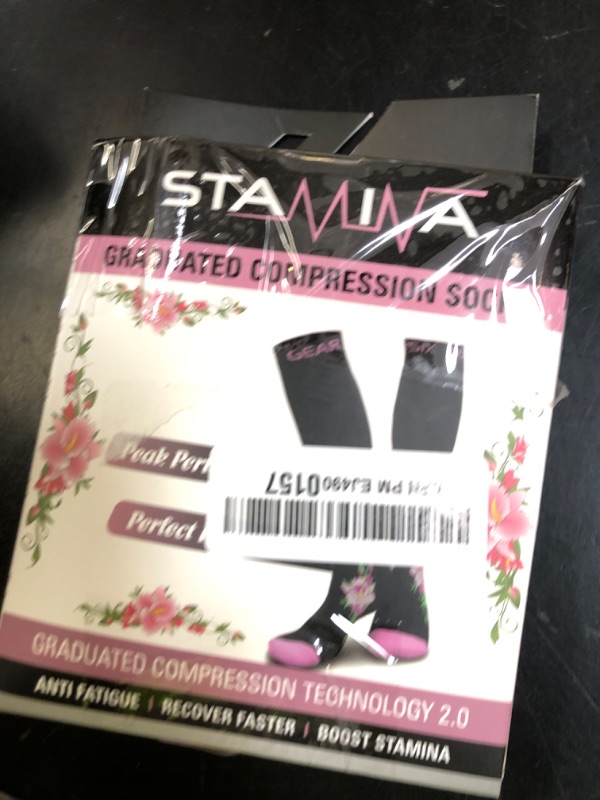 Photo 1 of Physix Gear Compression Socks - Best Men & Womens Compression Socks for Circulation, Running, Nurses, Athletic Use Sock Compression, Blood Pressure Socks, Calcetines de, Black/Pink Flower, L/XL