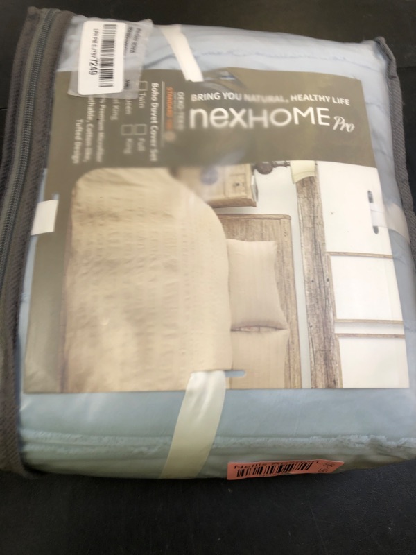 Photo 1 of NEXHOME PRO Duvet Cover Queen Size, Blue 3 Pieces Boho Tufted Duvet Cover Set, Soft and Lightweight Microfiber Comforter Cover Set for All Season (Blue, 90 x 90)-No Comforter